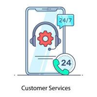 Customer services flat outline icon, support service application vector