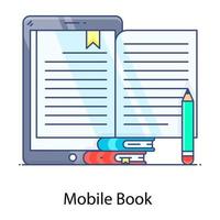 Mobile book flat outline icon, electronic reading vector