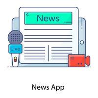 noticias en línea, icono de contorno plano de la aplicación de noticias vector