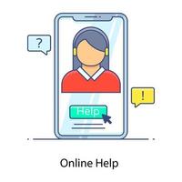 Online support service application, flat outline icon of online help vector