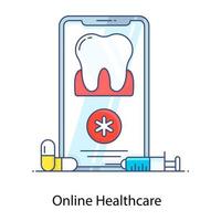 Medical application, flat outline icon of online healthcare vector