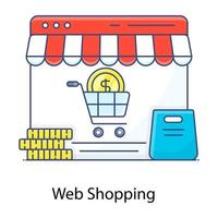 icono de contorno plano de compras web, tienda en línea vector