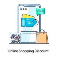 Online shopping discount flat outline icon, sale offers