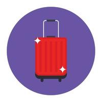 A red suitcase with wheels, luggage flat icon vector