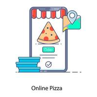 icono de contorno plano de pizza en línea, aplicación de pedido en línea vector