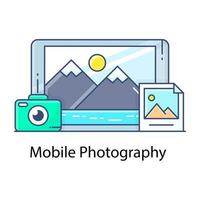 Mobile photography flat outline icon, vector