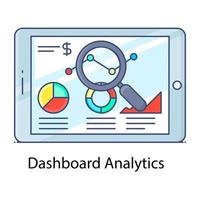 herramientas de gestión de datos, análisis de tablero de iconos de concepto de contorno plano vector