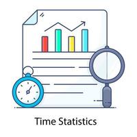 Time statistics flat outline concept icon, business working time analysis vector