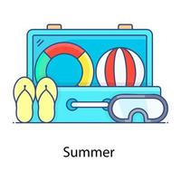 Summer holidays accessories, flat outline style vector