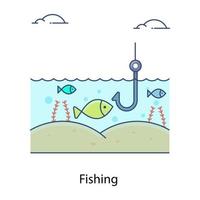A flat outline icon design of fishing, fish tackler vector