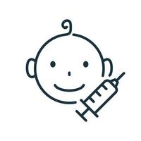 Child Vaccination line icon. Vaccine to Kid. Vaccine for Children against Kids Diseases. Injection against polio, covid, coronavirus, hepatitis, tuberculosis. Vector illustration.