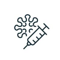 Coronavirus Vaccine line icon. Syringe with Coronavirus Bacterium. Vaccine against Covid. Coronavirus outbreak. Prevention of Viral Diseases. Vector illustration.