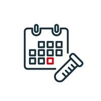 Calendar and Test Tube line icon. Schedule of Take Test, Donate Blood. Annual checkup line icon. Red Day for Check of Treatment. Vector illustration.