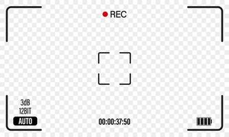 Focus of camera viewfinder. Focusing screen of the camera. Interface viewfinder with digital camera settings on transparent background. Viewfinder focusing screen template. Vector illustration.