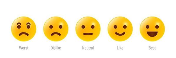 Feedback scale service with emotion icons. User experience rate with feedback scale. Yellow emoji for customer feedback. Worst, dislike, neutral, like, best emotion icons. Vector illustration.