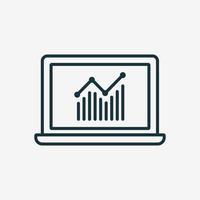 Stocks Market Graph Chart on Laptop Screen Linear Icon. Trading Platform and Trading Exchange Concept. Online Forex. Vector illustratio