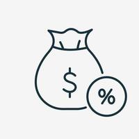 Money Bag with Percent Symbol. Deposit Interest, Credit, Loan Commission Linear Icon. Interest Rate Percentage. Vector illustration