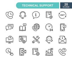 Set of Help and Support line icons. Phone Assistant, Online Help, Video Chat and Faq line icons. Internet Support and Contact service. Round Clock Call Center. Vector Illustration