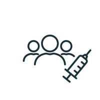 Vaccine Trials thin line icon. Group of People and Syringe. Testing Medical Vaccination. Time to vaccinate concept. Syringe simple thin line icon. Vector illustration.