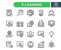 E-learning, online and distance education line icon. Online training, webinar, education, course, elearning, conference, exam. Online education line icons set. Vector illustration