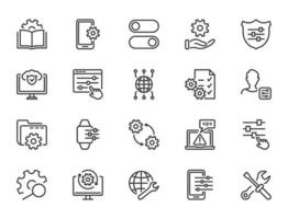 Simple Set of Setup, Repair and Settings. Gear, Screwdriver and Wrench line icons. Tech Support, Settings and Options related Vector line icons set. Vector illustration