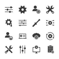 Simple Set of Setup, Repair and Settings. Gear, Screwdriver and Wrench icons. Technical Support, Settings and Options icons set. Control Panel, Tool and Interface icon. Vector illustration