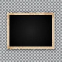 Vintage photo frame on transparent background. Retro old paper picture photo frame template for nostalgia scrapbook. Vector illustration
