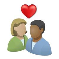 Love between black man and white woman with red heart vector