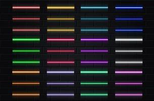 Black brickwall background with examples of neon light lamps vector