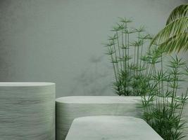 Mock up product display podium with natural plants 3D render illustration photo