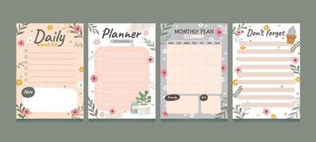 conjunto de plantilla de diario floral vector