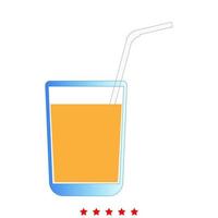 Juice glass with drinking straw icon . Flat style vector