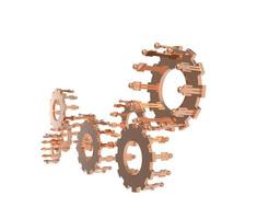 Model of 3d figures on connected cogs photo