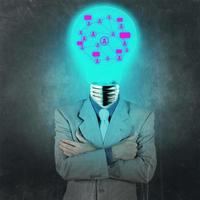 businessman with lamp-head as social network concept photo
