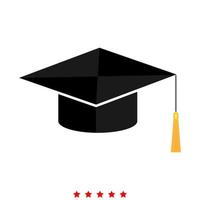 Graduation cap icon . Flat style vector