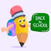 Cute pencil cartoon with school bag on its back, back to school invitation vector