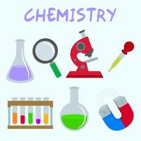 conjunto de instrumentos y experimento de química vector
