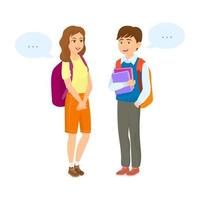 Couple students talking with dialog boxes, back to school vector