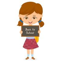 Young girl with backpack holding back to school signage board vector