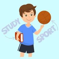 Boy ready to school holding a Basketball and book