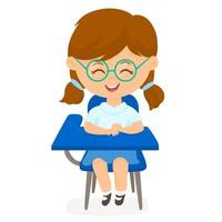 Girl Sitting at the Desk in Classroom and smiling, back to school vector