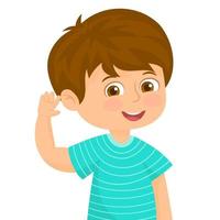 Boy listening. Positive emotions, smiling. vector