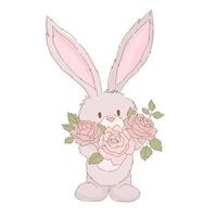 Rabbit holding roses on Valentines Day or mothers day vector