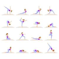 conjunto de mujer joven deportiva delgada haciendo ejercicios de yoga y fitness. estilo de vida saludable vector