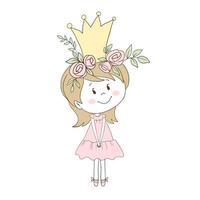 Little girl princess in golden crown and flowers vector