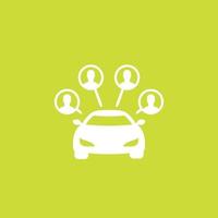 Icono de vector de servicio de carsharing, coche y pasajeros