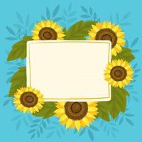 Frame border with sunflowers, leaves and branches vector