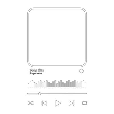 Audio player template with buttoms, loading bar, equalizer sign and frame for album cover. Trendy song plaque print for making romantic gift