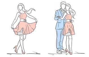 Girl in a dress and shoes. A guy in a suit and a girl in a dress. Fashion. vector