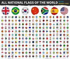 todas las banderas nacionales del mundo. diseño de la bandera de la pintura de la acuarela de la forma del círculo del grunge. fondo blanco aislado. vector de elementos